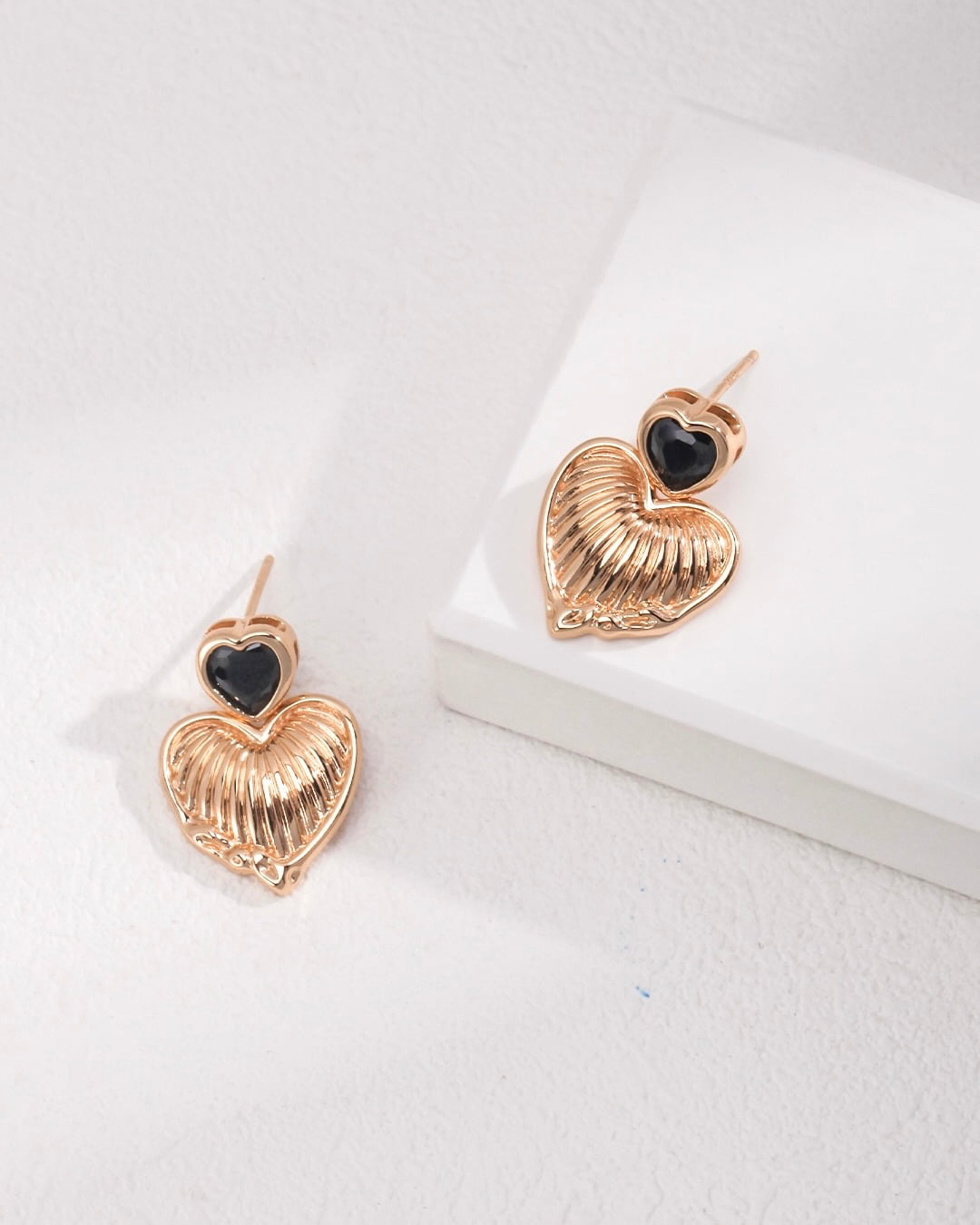 18K Gold Plated Vermeil Double Hearts Gemstone Drop Earrings