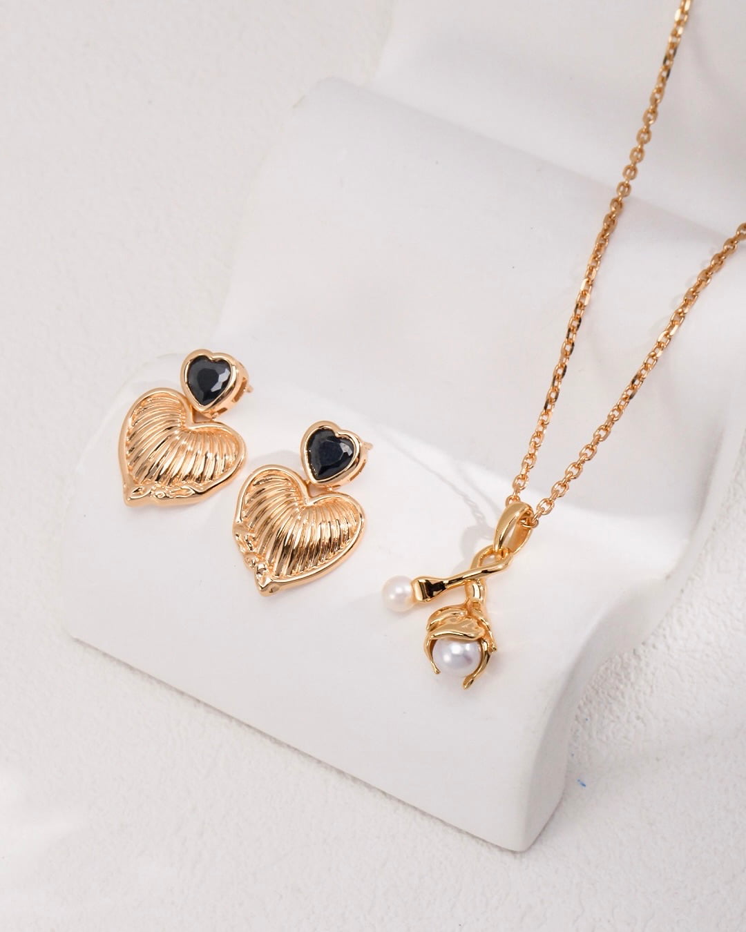 18K Gold Plated Vermeil Double Hearts Gemstone Drop Earrings