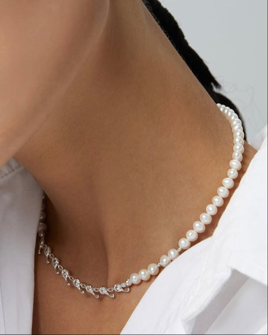 Branch-Inspired Pearl Necklace | Adjustable Chain in Gold Vermeil & Silver